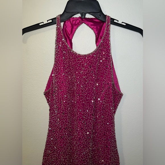 NWOT: Stunning Scala Fuchsia Sequined Long Backless Gown! Size Medium. 💖 - Picture 3 of 16
